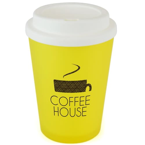 Personalised Haddon Reusable Coffee Cups with a design from Total Merchandise - Yellow