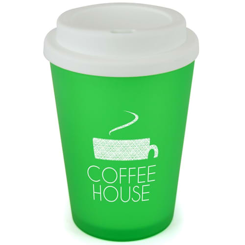 Promotional printed Haddon Reusable Coffee Cups with a design from Total Merchandise - Green