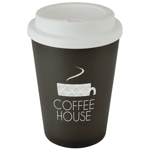 Custom branded Haddon Reusable Coffee Cup with a branded design from Total Merchandise - Black