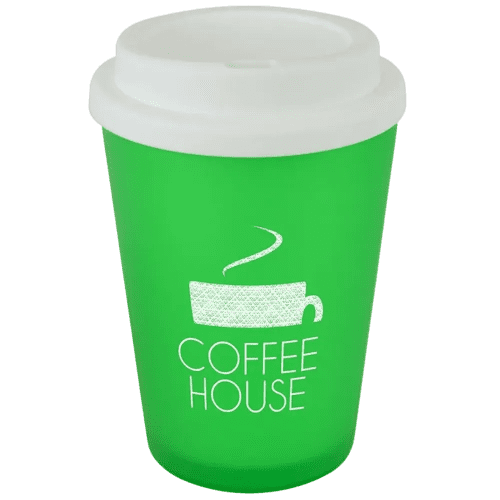 Promotional printed Haddon Reusable Coffee Cups with a design from Total Merchandise - Green