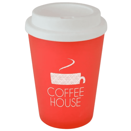 Custom branded Hadon Reusable Coffee Cup with a promotional design from Total Merchandise - Red