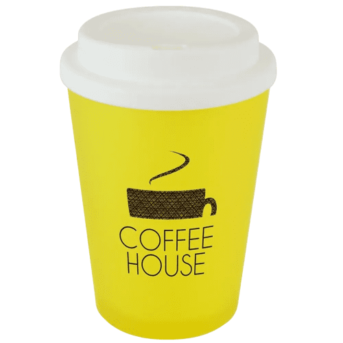 Personalised Haddon Reusable Coffee Cups with a design from Total Merchandise - Yellow