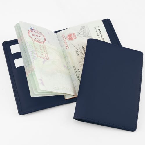 Custom branded RPET Passport Cover with a design from Total Merchandise - Navy Blue