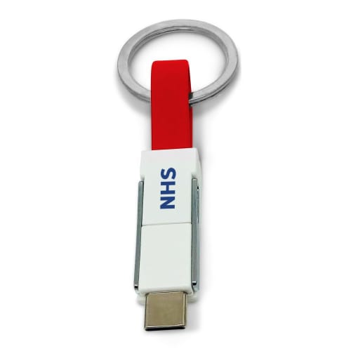 The customisable 3-in-1 Keyring Charging Cable in Red from Total Merchandise