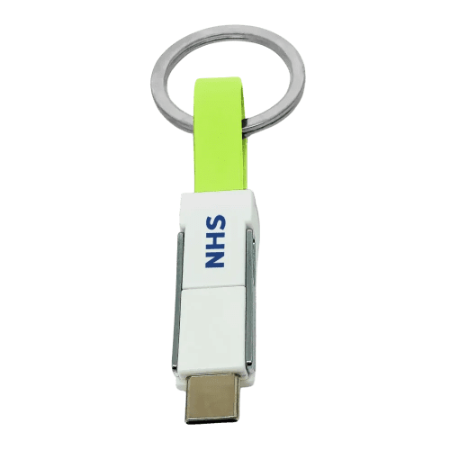 The custom-branded 3-in-1 Keyring Charging Cable in Green from Total Merchandise