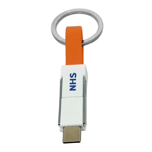 The logo branded 3-in-1 Keyring Charging Cable in Orange from Total Merchandise