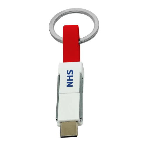 The customisable 3-in-1 Keyring Charging Cable in Red from Total Merchandise