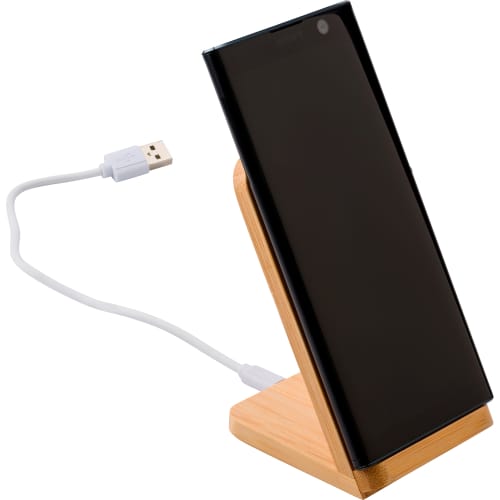 An image of the promotional Bamboo Wireless Charging Phone Stand from Total Merchandise