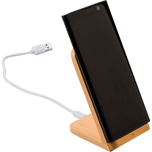 An image of the promotional Bamboo Wireless Charging Phone Stand from Total Merchandise