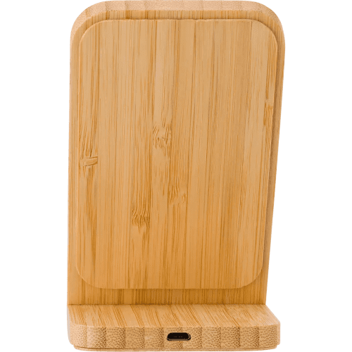 An image of the back of the Bamboo Wireless Charging Phone Stand from Total Merchandise