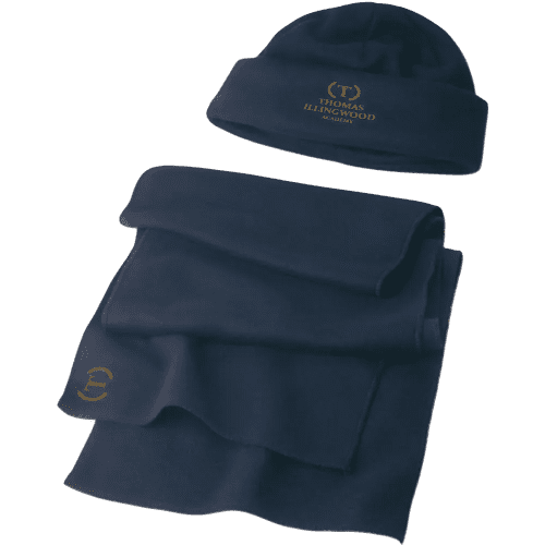 Custom branded Fleece Hat And Scarf in Blue from Total Merchandise