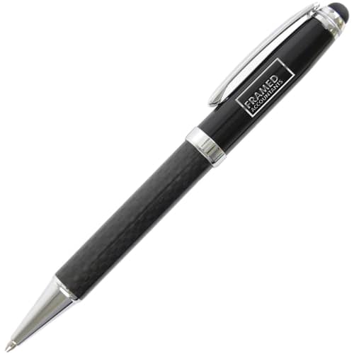 Custom branded Carbon Fibre Soft Stylus Ballpen with a design from Total Merchandise - Black