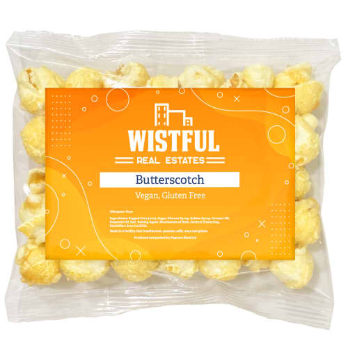 Promotional Small Bag of Gourmet Popcorn in Clear/White with Branded Design by Total Merchandise