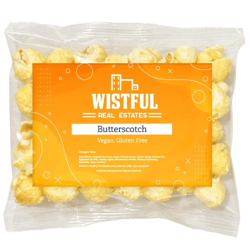 Promotional Small Bag of Gourmet Popcorn in Clear/White with Branded Design by Total Merchandise