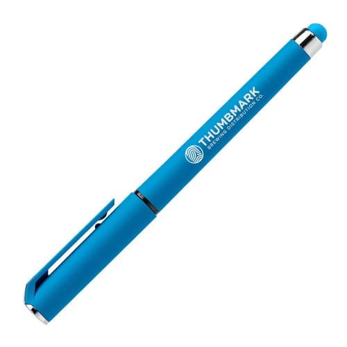 Logo printed Islander Softy Bright Gel Pen with Stylus in Light Blue branded with your logo