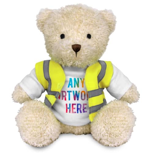 Personalisable 18cm James Bear with Hi-Vis Jacket with a design from Total Merchandise -White