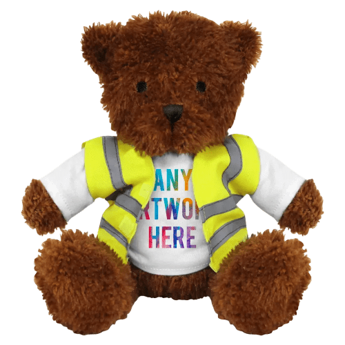 Logo branded 18cm James Bear with Hi-Vis Jacket with a design from Total Merchandise - Brown
