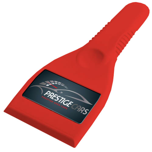 Branded Essential Recycled Plastic Ice Scrapers in Red from Total Merchandise
