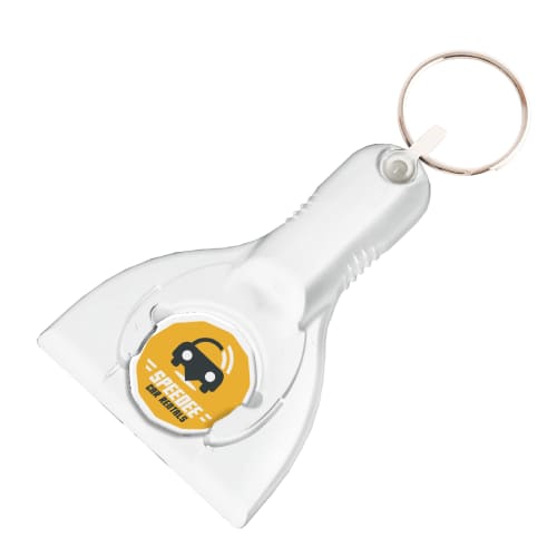 Promotional Eco Trolley Coin Ice Scraper Keyring in White from Total Merchandise