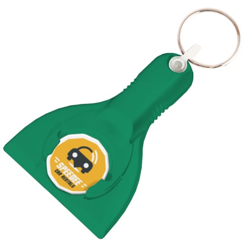 Logo printed Eco Trolley Coin Ice Scraper Keyring in Green/White from Total Merchandise