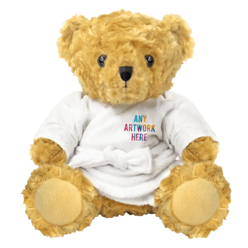 Branded 19cm Victoria Bear with Dressing Gown with a full-colour design from Total Merchandise