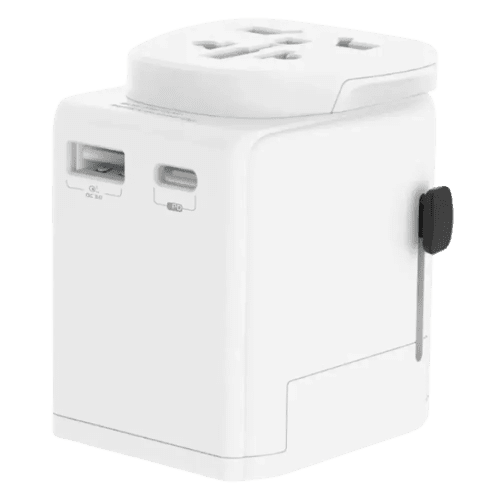 Promotional printed Venture USB C Travel Adaptor with a design from Total Merchandise - Black/White