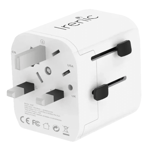 Custom branded Venture USB C Travel Adaptor with a spot colour design from Total Merchandise