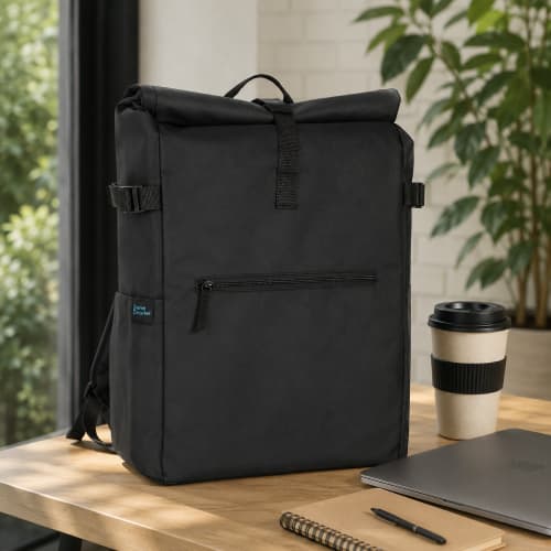 Lifestyle image of the Sevenoaks Recycled Laptop Backpacks personalised by Total Merchandise