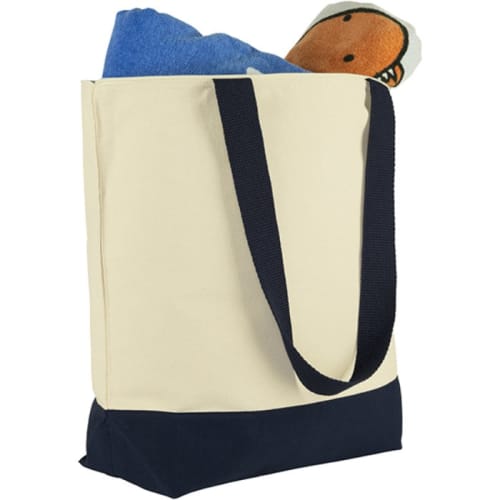 Promotional Greatstone Deluxe Canvas Tote Bag in Natural/Navy Blue from Total Merchandise