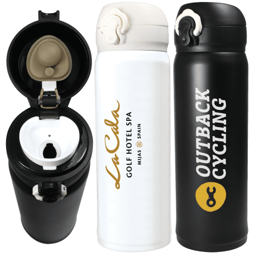 Promotional 480ml Thermic Vacuum Steel Flask printed with your company logo from Total Merchandise
