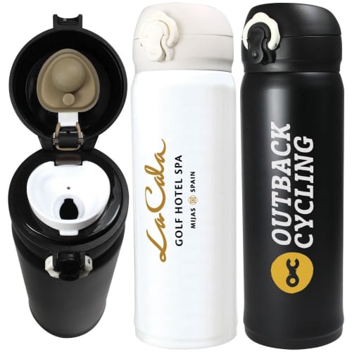 Promotional 480ml Thermic Vacuum Steel Flask printed with your company logo from Total Merchandise