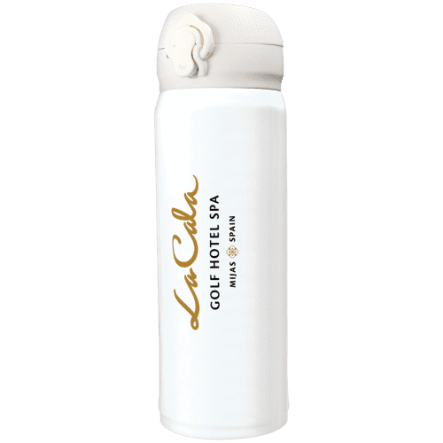 Custom branded 480ml Thermic Vacuum Steel Flask in White from Total Merchandise