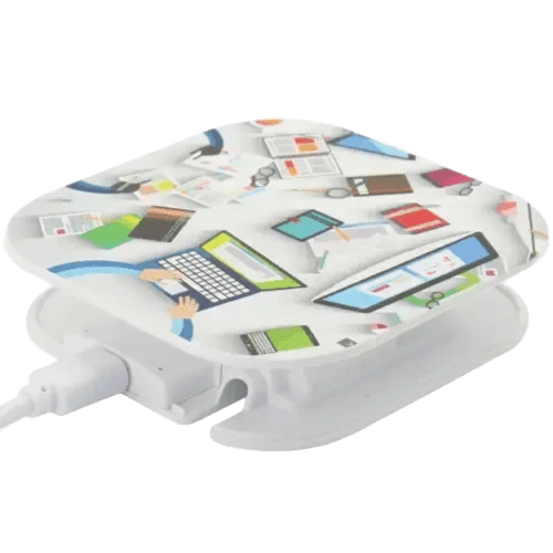 Custom branded White Portable Wireless Charger printed with your company logo from Total Merchandise