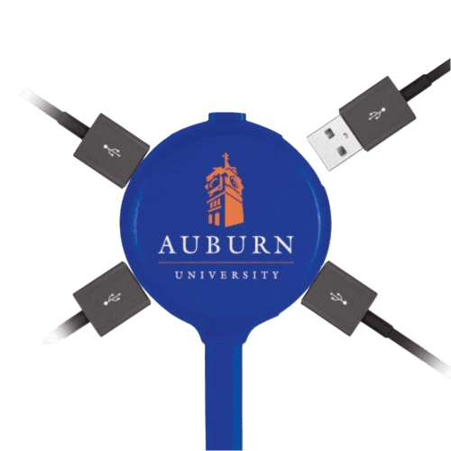 Custom branded Light Up Multi USB Charger in Blue printed with your logo from Total Merchandise