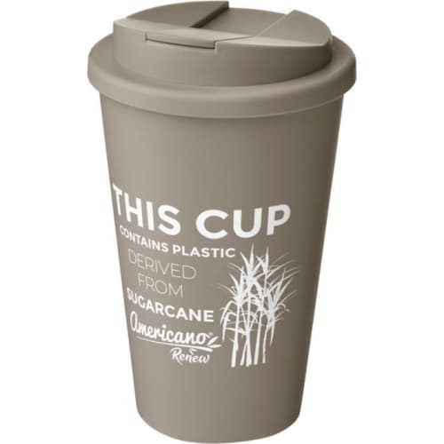 Custom printed Americano Renew Recyclable Coffee Cups With Spill-Proof Lid in Pebble Grey