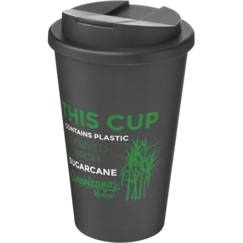 Personalisable Americano Renew Recyclable Coffee Cups With Spill-Proof Lid in Granite