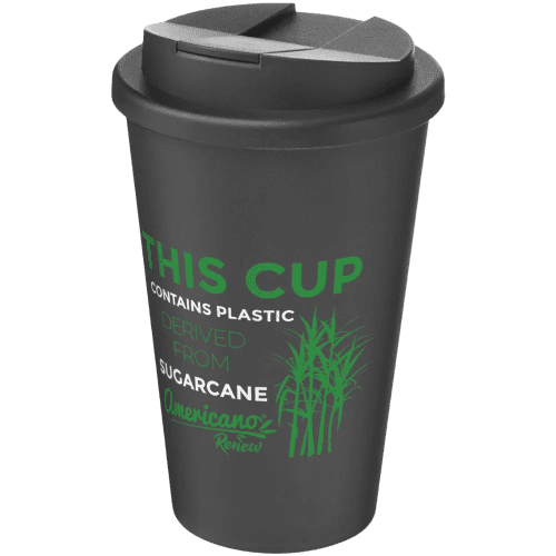 Personalisable Americano Renew Recyclable Coffee Cups With Spill-Proof Lid in Granite
