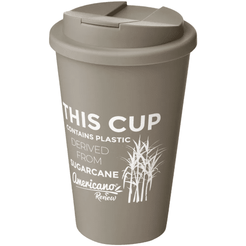 Custom printed Americano Renew Recyclable Coffee Cups With Spill-Proof Lid in Pebble Grey