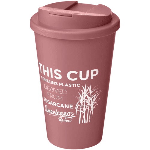 Custom branded Americano Renew Recyclable Coffee Cups With Spill-Proof Lid in Pink