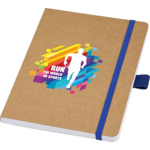 Promotional Berk Recycled Paper Notebook in Blue with an example logo printed from Total Merchandise