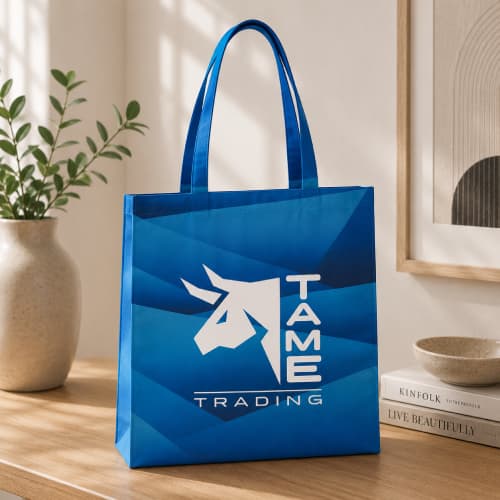 Lifestyle image of the All Over Printed Tote Bag by Total Merchandise