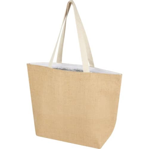 Unbranded image of the 12L Jute Cooler Tote Bag in Natural/White from Total Merchandise