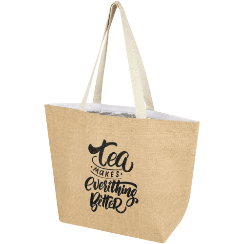 Promotional 12L Jute Cooler Tote Bag in Natural/White printed with your company logo