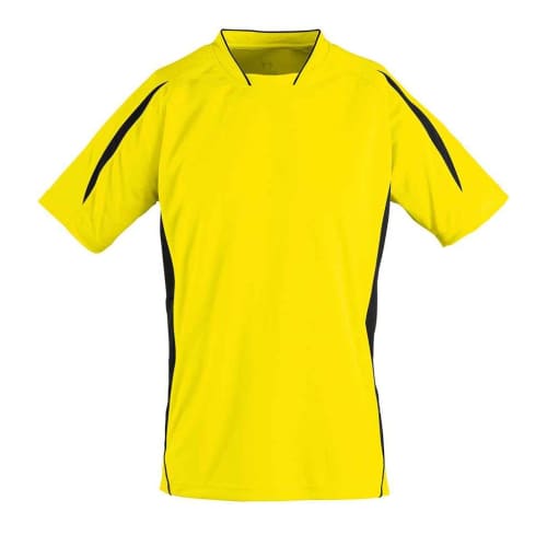 Logo printed SOL'S Kids Maracana 2 Contrast T-Shirt in Lemon/Black from Total Merchandise