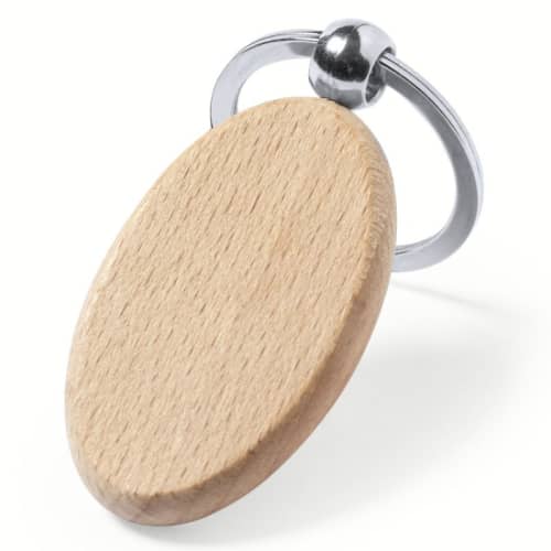 Promotional Oval Beechwood Pelton Keyring with a design from Total Merchandise