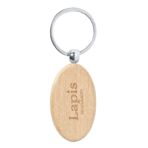 Custom branded Oval Beechwood Pelton Keyring with a design from Total Merchandise