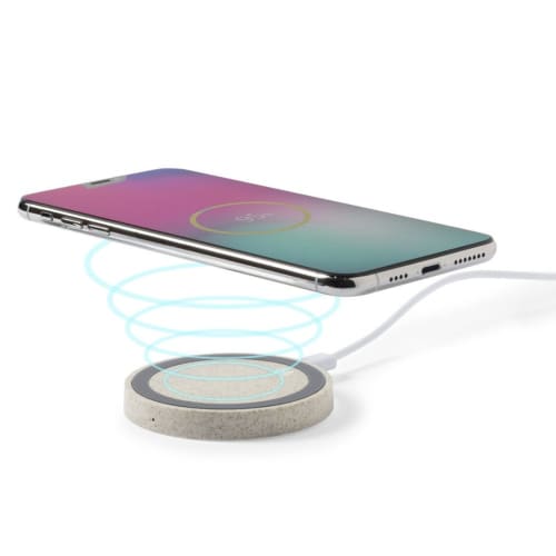 Logo-branded Wheatstraw Wireless Chargers with a design from Total Merchandise