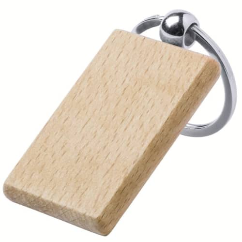 Logo branded Rectangle Beechwood Pelton Keyrings with a design from Total Merchandise