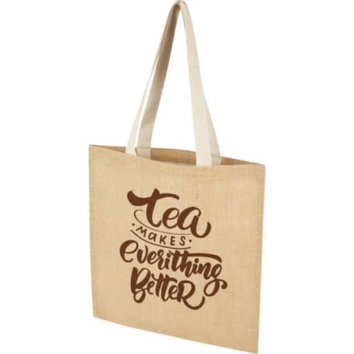 Promotional 7L Natural Jute Tote Bag in Natural/White printed with your logo from Total Merchandise