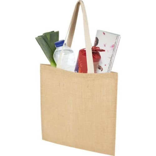 Unbranded image of the 7L Natural Jute Tote Bag in Natural/White from Total Merchandise